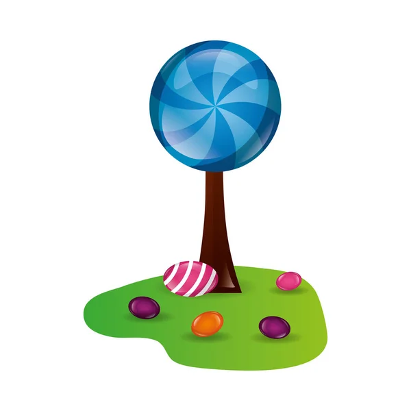 Tierra de árboles dulces caramelos falsificación — Vector de stock