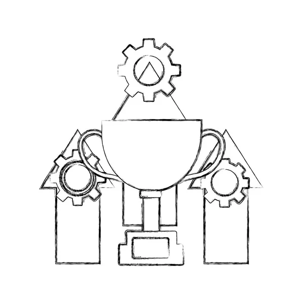 Copa de trofeo con flechas y máquina de engranajes — Archivo Imágenes Vectoriales