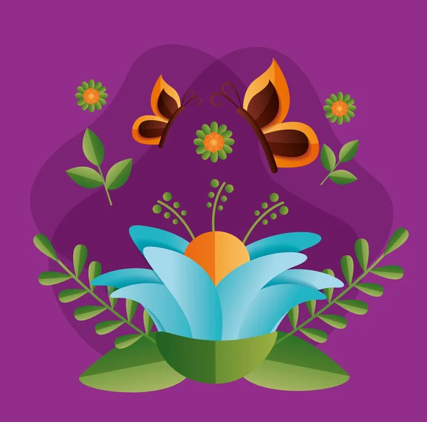 Flores mariposas primavera — Vector de stock