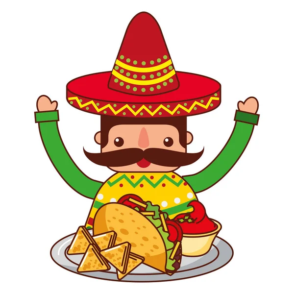 Mexican man with hat and food — Stock Vector