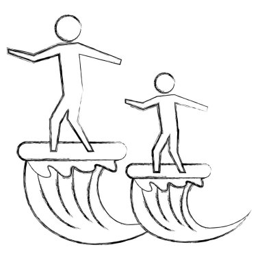 sörf tahtası deniz pictogram üzerinde baba ve oğlu