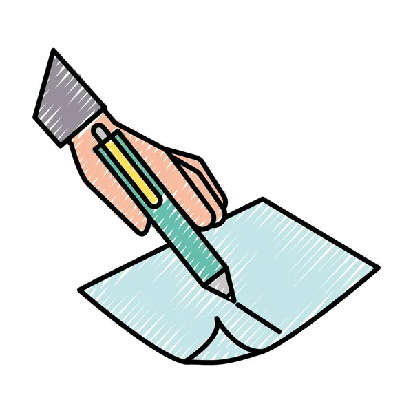 Ruka držící psaní perem na papíře — Stockový vektor