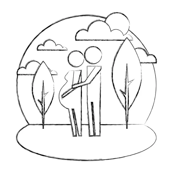 Grossesse couple parents dans le parc pictogramme — Image vectorielle