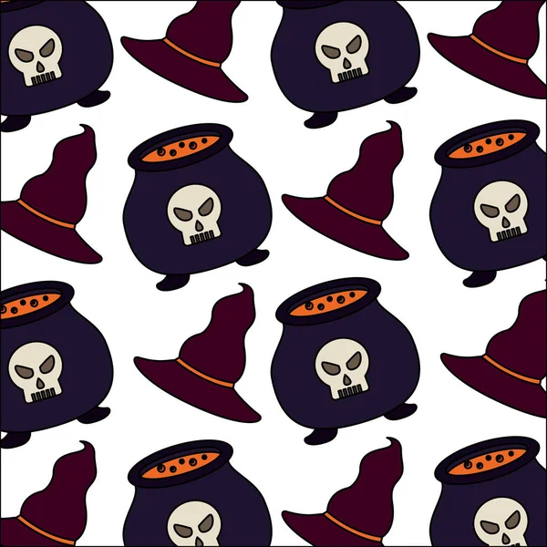 Halloween-Hexenkessel mit Hexenhut-Muster — Stockvektor