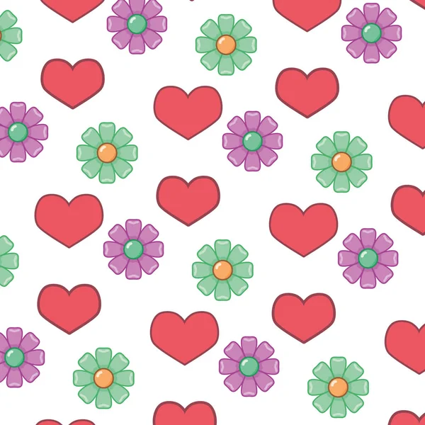 Kalpler çiçek arka plan seviyorum — Stok Vektör