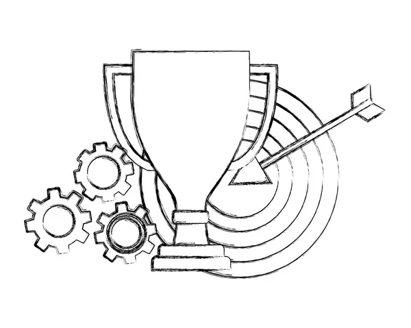 Negocio trofeo objetivo engranajes trabajo ganador — Archivo Imágenes Vectoriales