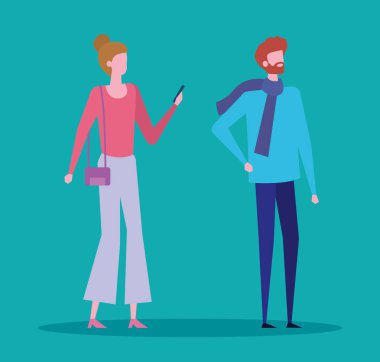 gündelik giysiler ve saç modeli ile kadın ve erkek