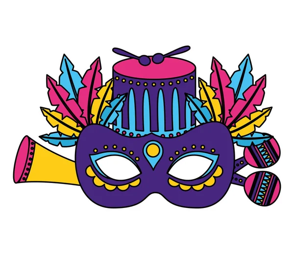 Carnaval máscara tambor plumas — Archivo Imágenes Vectoriales