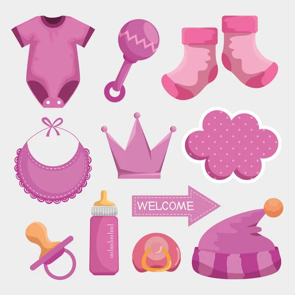 Set of baby shower decoration party event — Stockvector