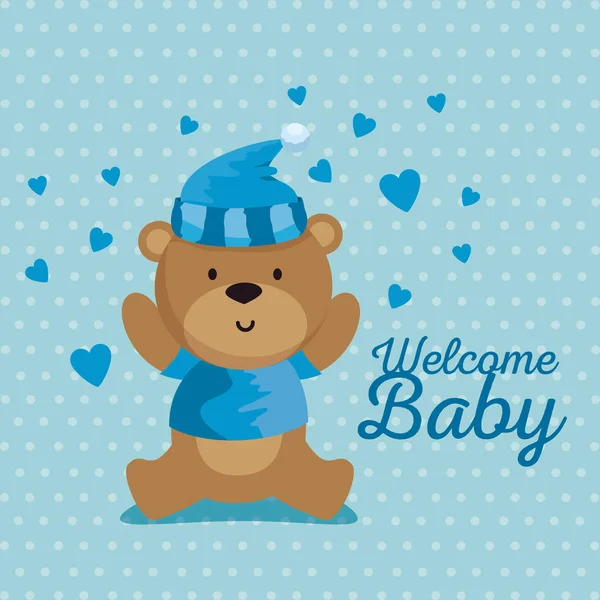 Urso com chapéu e camisa com decoração de corações — Vetor de Stock