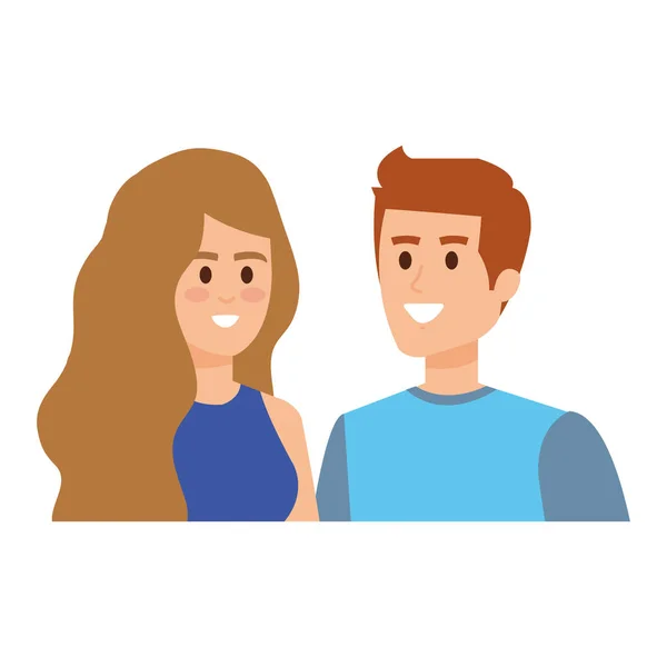 Jóvenes amantes pareja avatares caracteres — Vector de stock