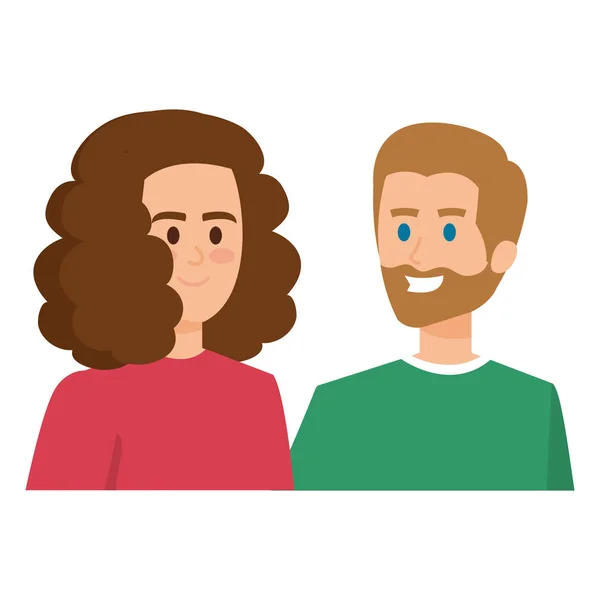 Jóvenes amantes pareja avatares caracteres — Vector de stock