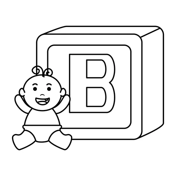 男の子とアルファベットブロックおもちゃ — ストックベクタ