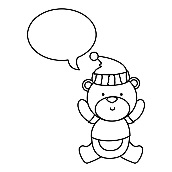 Şapka ve konuşma balonu ile küçük ayı oyuncak — Stok Vektör