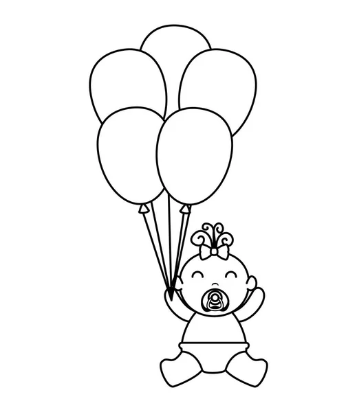 Bonito pequena menina com balões hélio —  Vetores de Stock