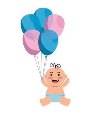 balonlar helyum ile sevimli küçük bebek çocuk