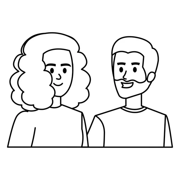 Jóvenes amantes pareja avatares caracteres — Vector de stock