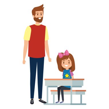 erkek öğretmen ile okul masasında mutlu öğrenci kız