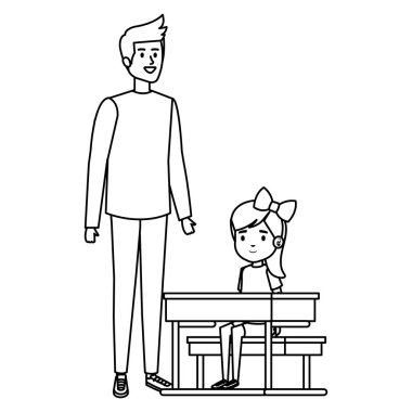 erkek öğretmen ile okul masasında mutlu öğrenci kız