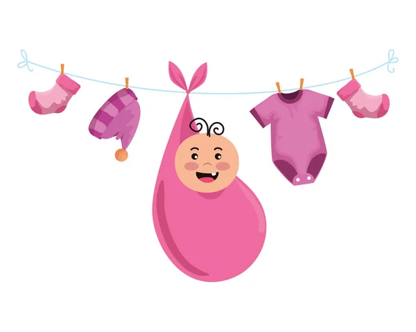 Petit garçon bébé avec des vêtements suspendus — Image vectorielle