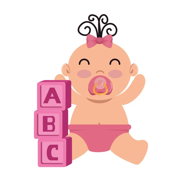 Alfabeto blocos brinquedos com bebê menina — Vetor de Stock