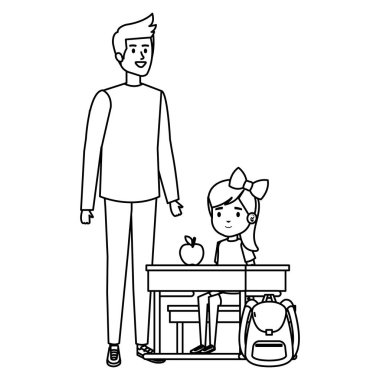 erkek öğretmen ile okul masasında mutlu öğrenci kız