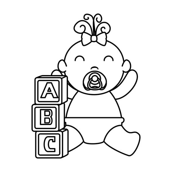 Alfabeto bloques juguetes con bebé niña — Archivo Imágenes Vectoriales
