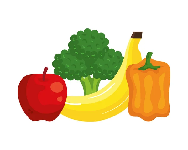 Sayuran segar dan buah-buahan makanan sehat - Stok Vektor