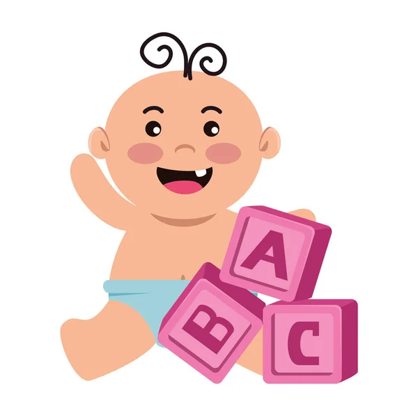 Alphabet blocks toys with baby boy — Stock Vector