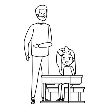 erkek öğretmen ile okul masasında mutlu öğrenci kız