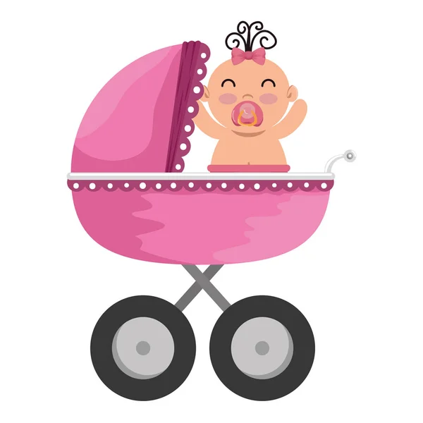 Carrinho de bebê com personagem menina —  Vetores de Stock