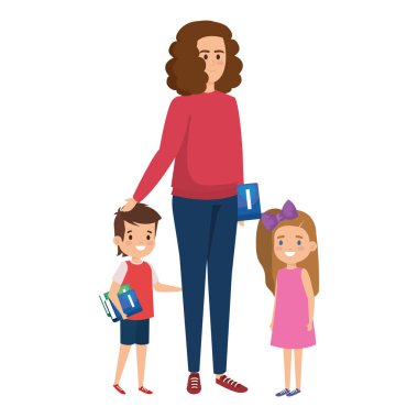 kadın öğretmen ile mutlu öğrenciler çocuklar