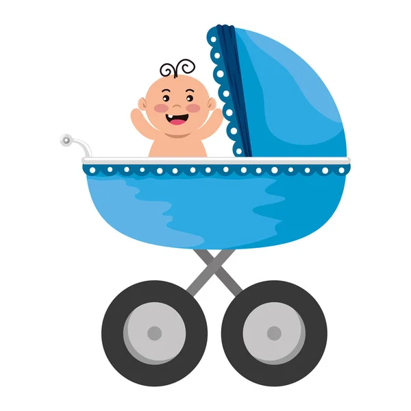 Baby cart with little boy character — Stock Vector