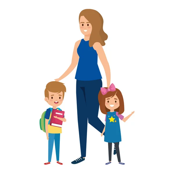 Élèves heureux enfants avec professeur féminin — Image vectorielle