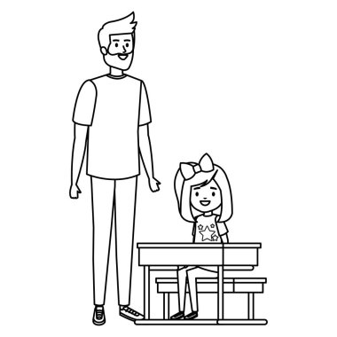 erkek öğretmen ile okul masasında mutlu öğrenci kız