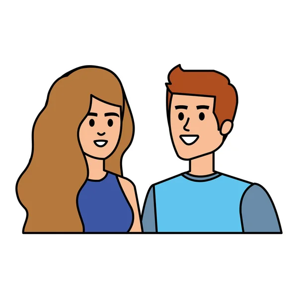 Jóvenes amantes pareja avatares caracteres — Vector de stock