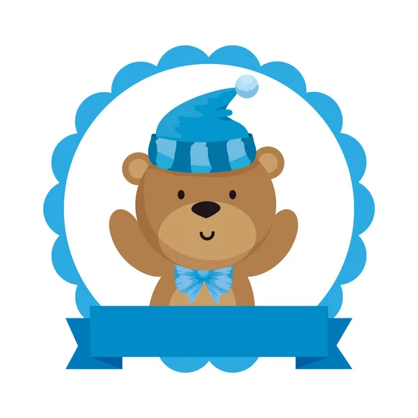 Мереживо з маленьким ведмедиком Тедді і капелюхом — стоковий вектор