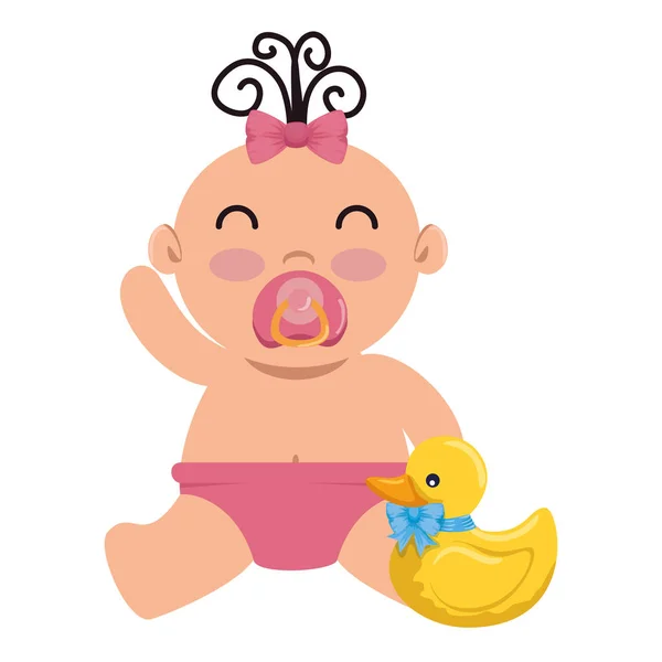 Schattige kleine baby meisje met Ducky — Stockvector