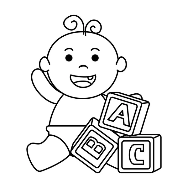 Alfabetet blockerar leksaker med Baby Boy — Stock vektor