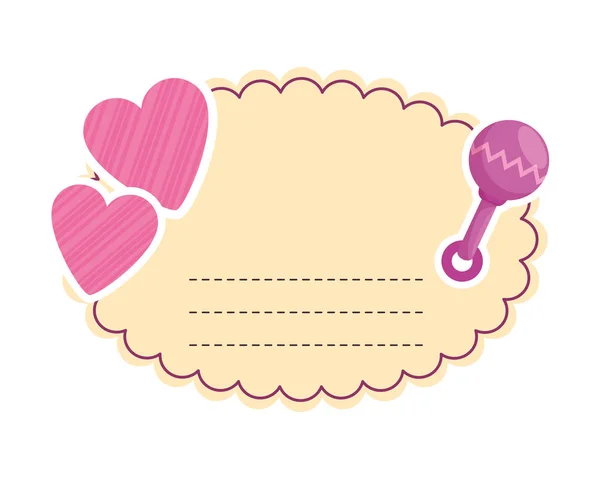 Carte de douche bébé avec coeur et maraca — Image vectorielle