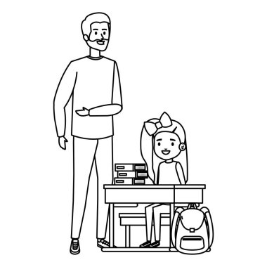 erkek öğretmen ile okul masasında mutlu öğrenci kız