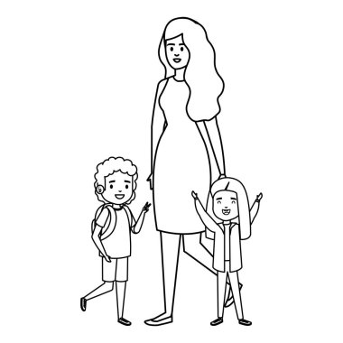 kadın öğretmen ile mutlu öğrenciler çocuklar