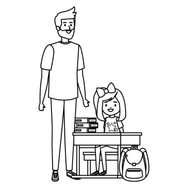 erkek öğretmen ile okul masasında mutlu öğrenci kız