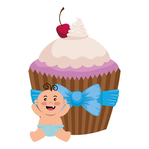 Carino piccolo bambino con dolce cupcake — Vettoriale Stock