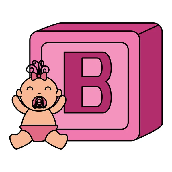 Alfabeto bloque juguete con bebé niña — Archivo Imágenes Vectoriales