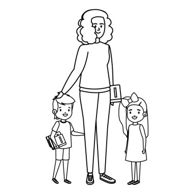 kadın öğretmen ile mutlu öğrenciler çocuklar