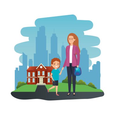 okul açık kadın öğretmen ile mutlu öğrenci çocuk