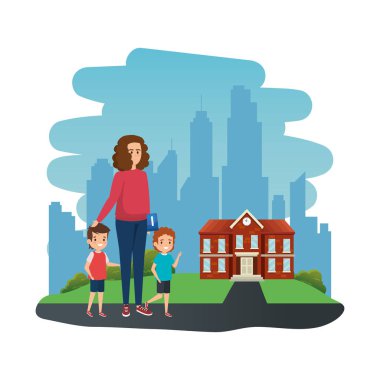 okul açık kadın öğretmen ile mutlu öğrenciler erkek