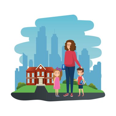 okul açık kadın öğretmen ile mutlu öğrenciler çocuklar