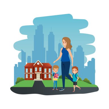 okul açık kadın öğretmen ile mutlu öğrenciler erkek